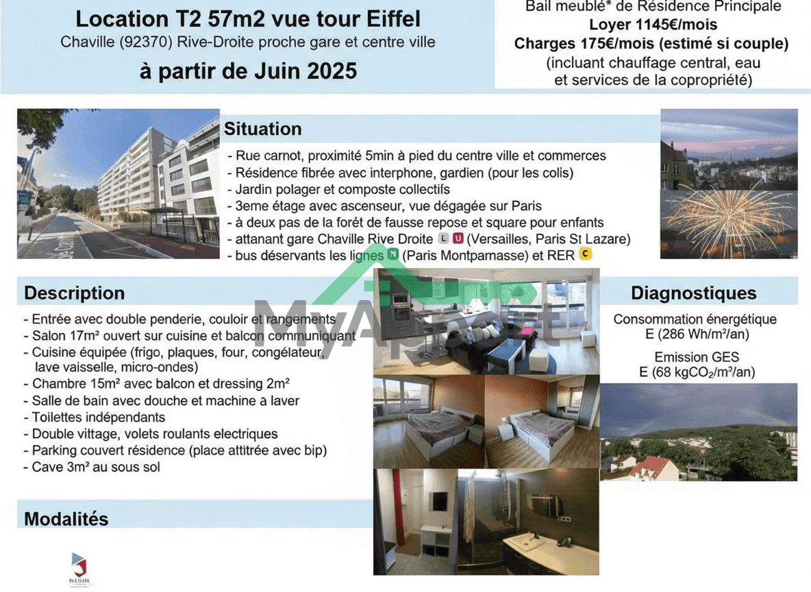 T2 57m2 Chaville Rive Droite (cave et parking) — photo 1